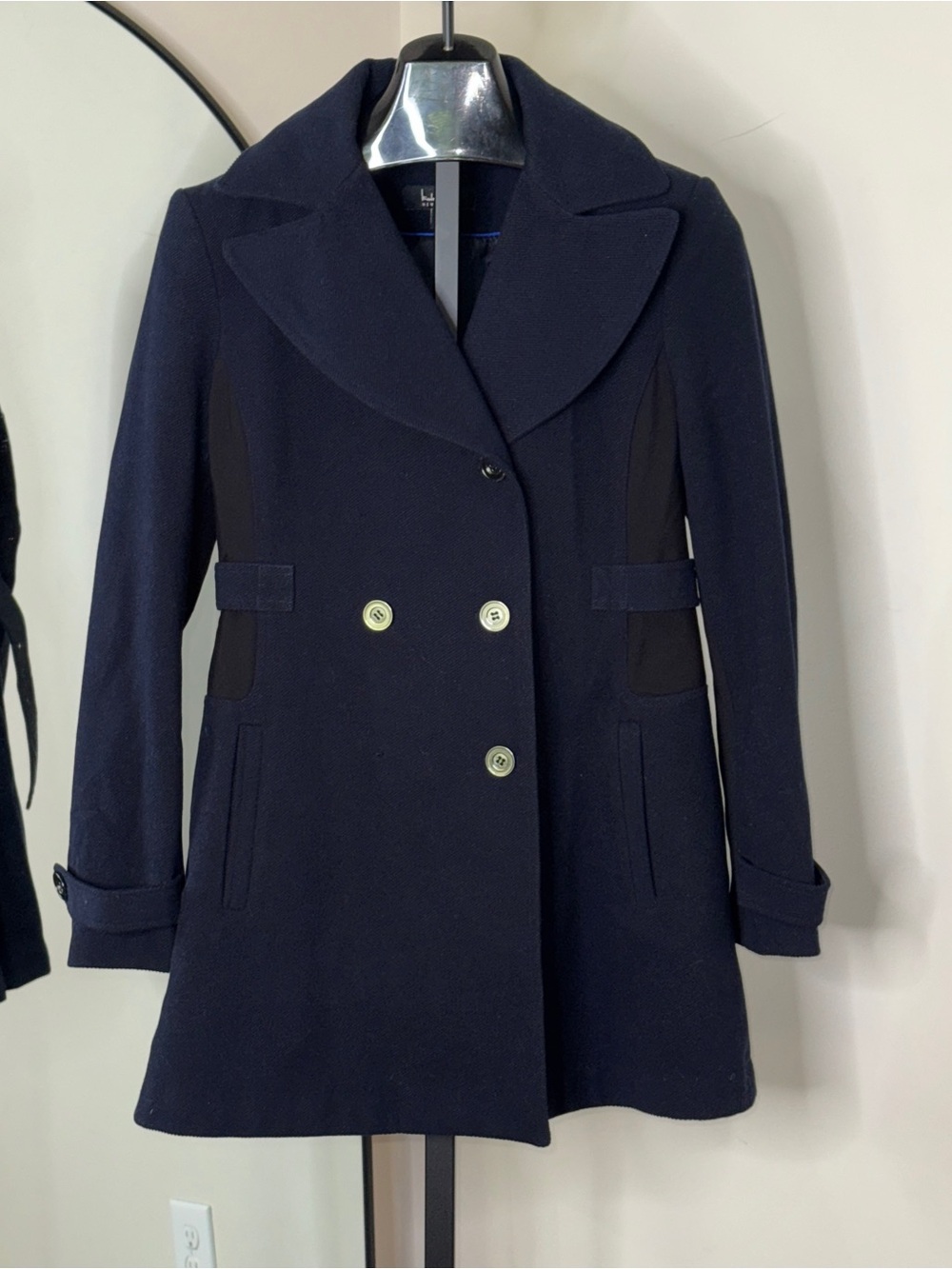Nicole Miller Double Breast Tailored Dress Coat Navy Black Size 12
